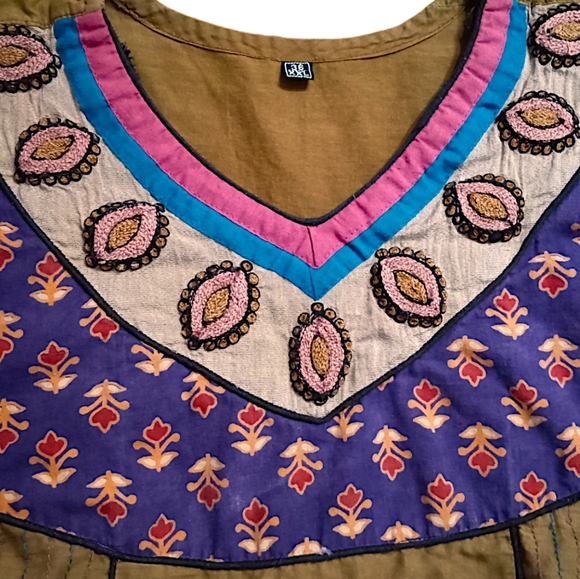 100% Cotton Embroidered Brown Multi Indian Style Tunic | XXL SEE MEASUREMENTS - Picture 3 of 8